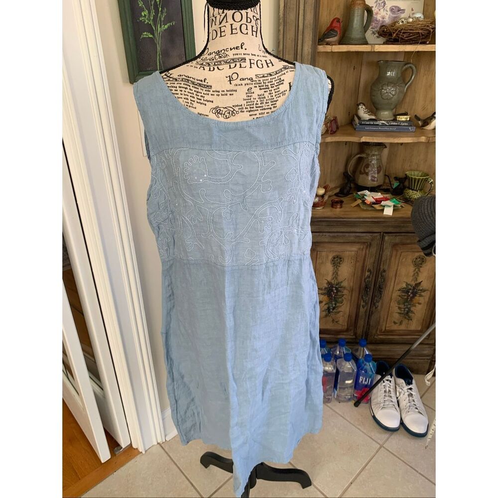 Lina Tomei blue linen sheath dress